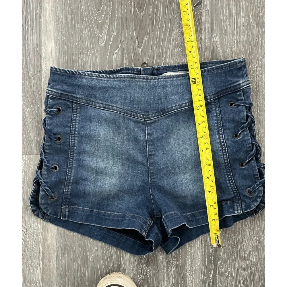 Free People Dark Blue Lace-Up Side High-Rise Denim Shorts Size 29